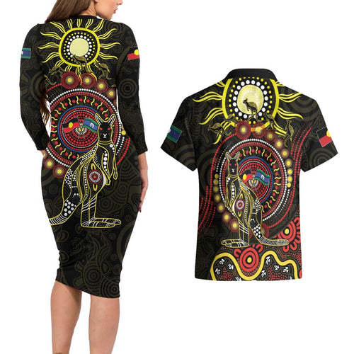 50 Years Of Deadly NAIDOC Week 2026 Couples Matching Long Sleeve Bodycon Dress and Hawaiian Shirt Aussie Kangaroo Aboriginal Art