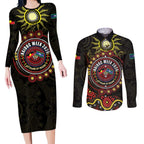 50 Years Of Deadly NAIDOC Week 2026 Couples Matching Long Sleeve Bodycon Dress and Long Sleeve Button Shirt Aussie Kangaroo Aboriginal Art