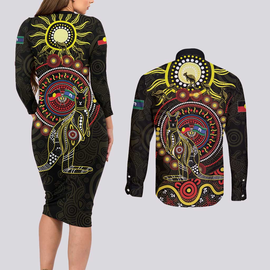 50 Years Of Deadly NAIDOC Week 2026 Couples Matching Long Sleeve Bodycon Dress and Long Sleeve Button Shirt Aussie Kangaroo Aboriginal Art