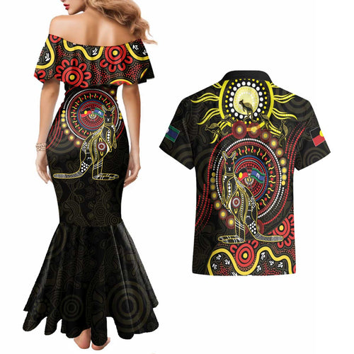 50 Years Of Deadly NAIDOC Week 2026 Couples Matching Mermaid Dress and Hawaiian Shirt Aussie Kangaroo Aboriginal Art