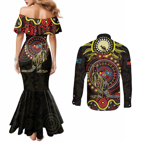 50 Years Of Deadly NAIDOC Week 2026 Couples Matching Mermaid Dress and Long Sleeve Button Shirt Aussie Kangaroo Aboriginal Art