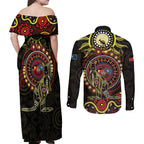 50 Years Of Deadly NAIDOC Week 2026 Couples Matching Off Shoulder Maxi Dress and Long Sleeve Button Shirt Aussie Kangaroo Aboriginal Art