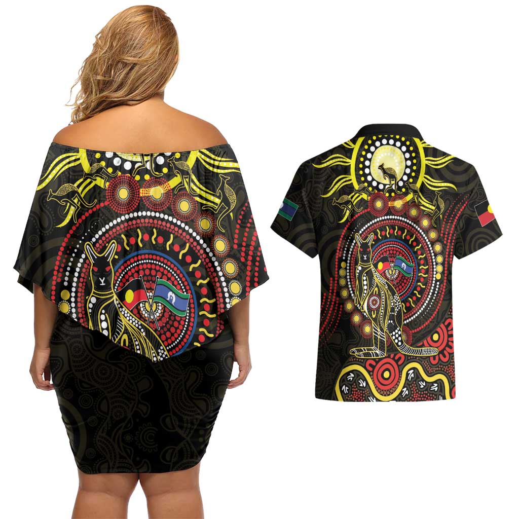 50 Years Of Deadly NAIDOC Week 2026 Couples Matching Off Shoulder Short Dress and Hawaiian Shirt Aussie Kangaroo Aboriginal Art