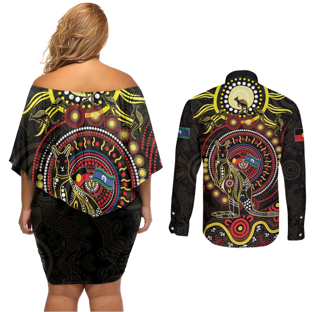 50 Years Of Deadly NAIDOC Week 2026 Couples Matching Off Shoulder Short Dress and Long Sleeve Button Shirt Aussie Kangaroo Aboriginal Art