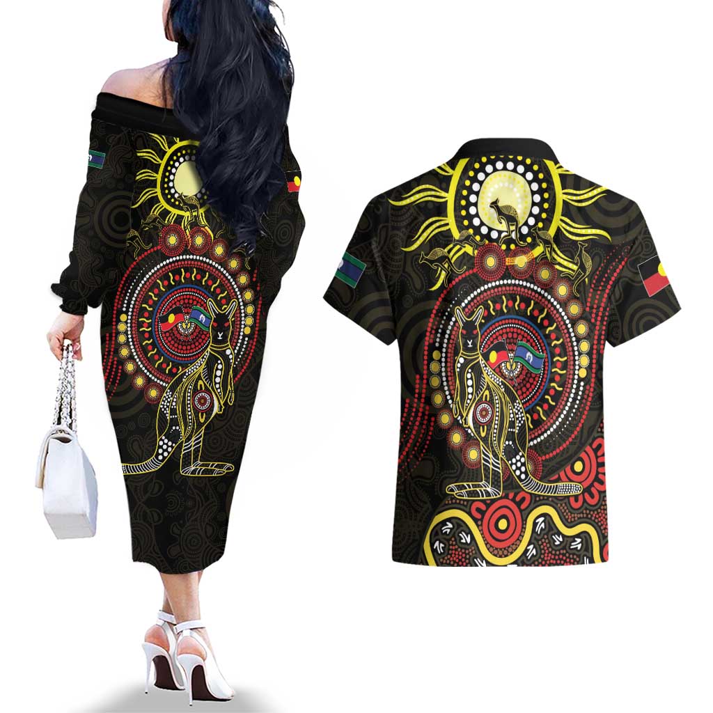 50 Years Of Deadly NAIDOC Week 2026 Couples Matching Off The Shoulder Long Sleeve Dress and Hawaiian Shirt Aussie Kangaroo Aboriginal Art
