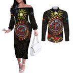50 Years Of Deadly NAIDOC Week 2026 Couples Matching Off The Shoulder Long Sleeve Dress and Long Sleeve Button Shirt Aussie Kangaroo Aboriginal Art