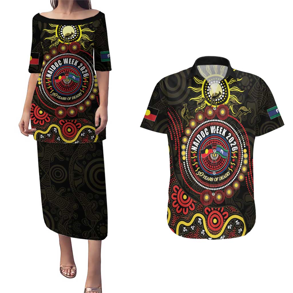 50 Years Of Deadly NAIDOC Week 2026 Couples Matching Puletasi and Hawaiian Shirt Aussie Kangaroo Aboriginal Art