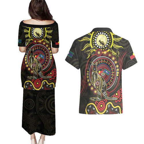 50 Years Of Deadly NAIDOC Week 2026 Couples Matching Puletasi and Hawaiian Shirt Aussie Kangaroo Aboriginal Art