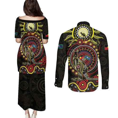 50 Years Of Deadly NAIDOC Week 2026 Couples Matching Puletasi and Long Sleeve Button Shirt Aussie Kangaroo Aboriginal Art