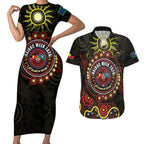 50 Years Of Deadly NAIDOC Week 2026 Couples Matching Short Sleeve Bodycon Dress and Hawaiian Shirt Aussie Kangaroo Aboriginal Art