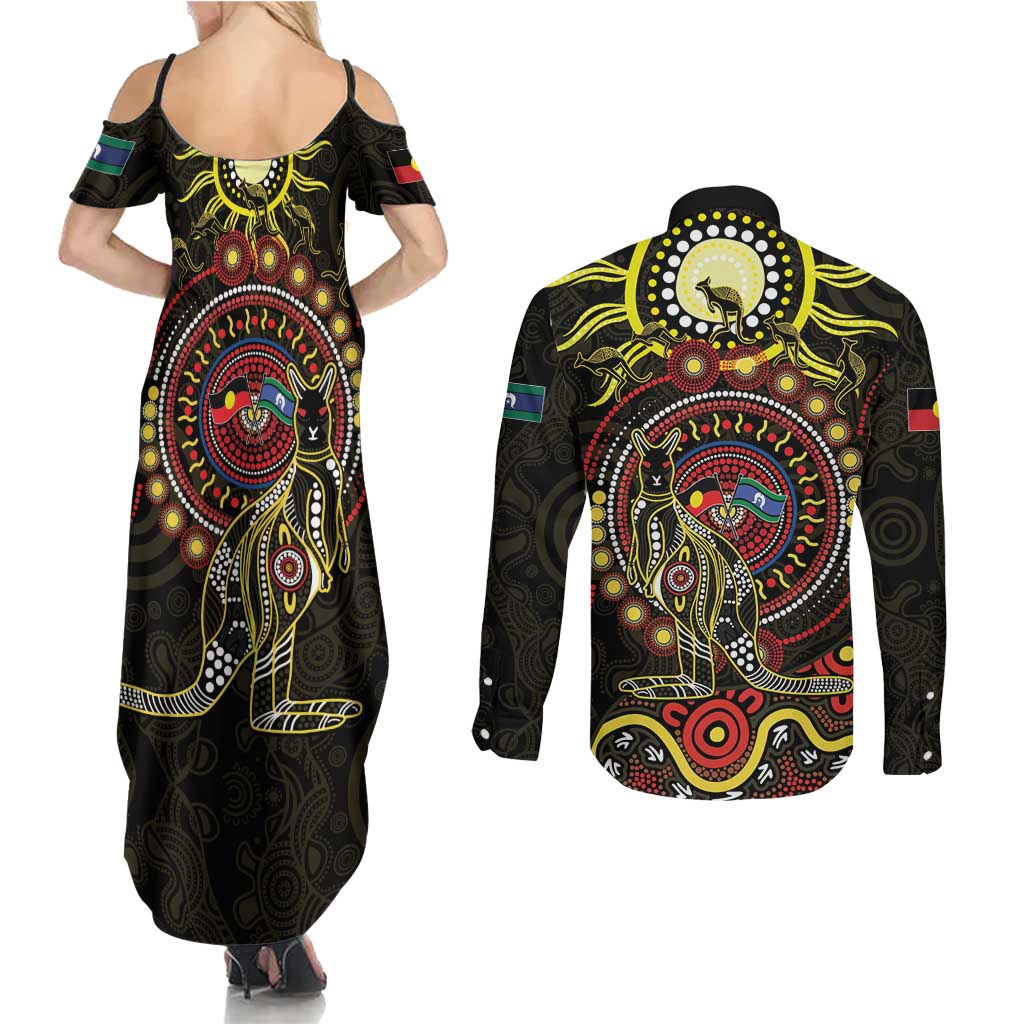50 Years Of Deadly NAIDOC Week 2026 Couples Matching Summer Maxi Dress and Long Sleeve Button Shirt Aussie Kangaroo Aboriginal Art