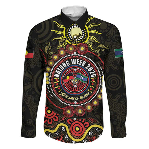 50 Years Of Deadly NAIDOC Week 2026 Family Matching Long Sleeve Bodycon Dress and Hawaiian Shirt Aussie Kangaroo Aboriginal Art