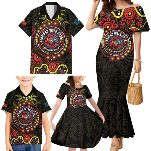 50 Years Of Deadly NAIDOC Week 2026 Family Matching Mermaid Dress and Hawaiian Shirt Aussie Kangaroo Aboriginal Art