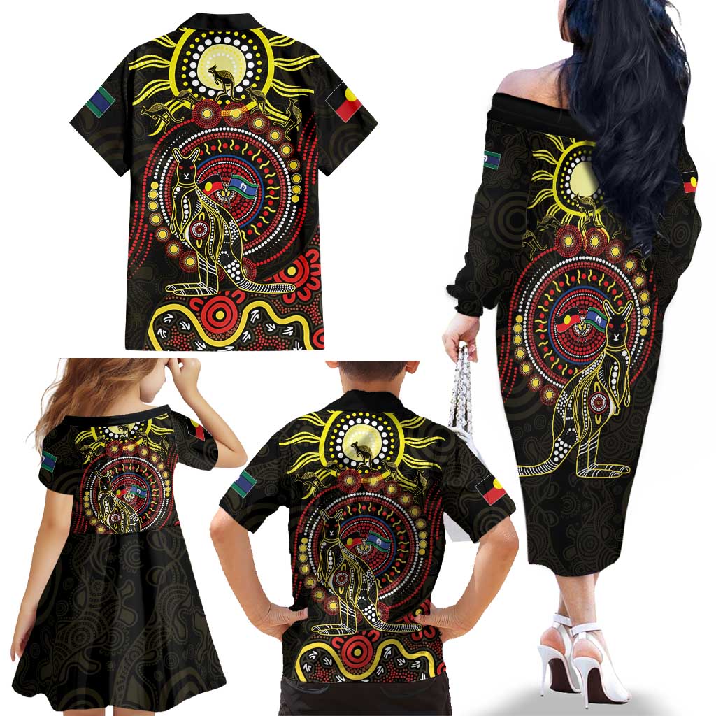 50 Years Of Deadly NAIDOC Week 2026 Family Matching Off The Shoulder Long Sleeve Dress and Hawaiian Shirt Aussie Kangaroo Aboriginal Art