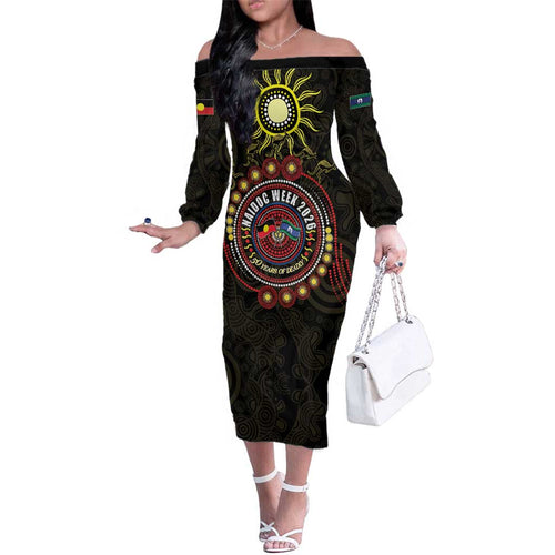50 Years Of Deadly NAIDOC Week 2026 Family Matching Off The Shoulder Long Sleeve Dress and Hawaiian Shirt Aussie Kangaroo Aboriginal Art