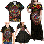 50 Years Of Deadly NAIDOC Week 2026 Family Matching Off Shoulder Maxi Dress and Hawaiian Shirt Aussie Kangaroo Aboriginal Art
