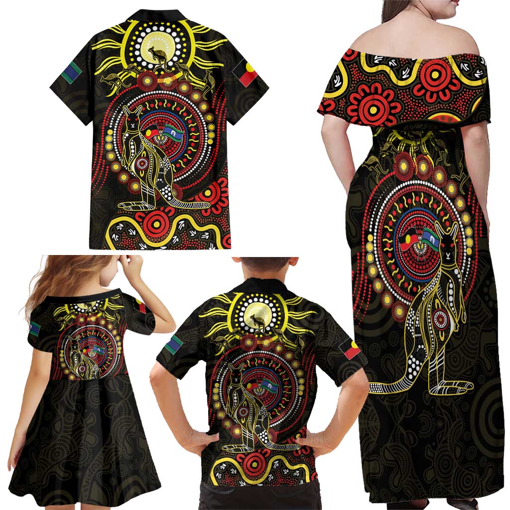 50 Years Of Deadly NAIDOC Week 2026 Family Matching Off Shoulder Maxi Dress and Hawaiian Shirt Aussie Kangaroo Aboriginal Art