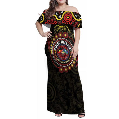 50 Years Of Deadly NAIDOC Week 2026 Family Matching Off Shoulder Maxi Dress and Hawaiian Shirt Aussie Kangaroo Aboriginal Art