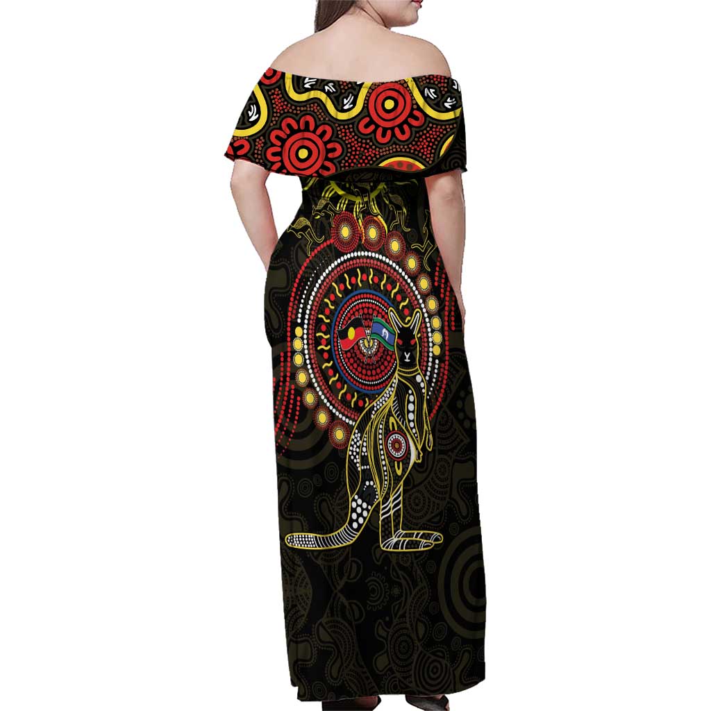 50 Years Of Deadly NAIDOC Week 2026 Family Matching Off Shoulder Maxi Dress and Hawaiian Shirt Aussie Kangaroo Aboriginal Art