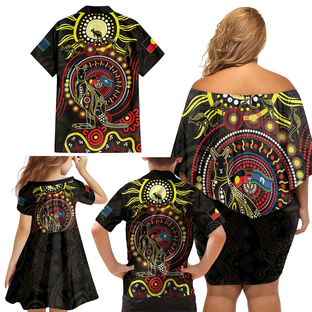 50 Years Of Deadly NAIDOC Week 2026 Family Matching Off Shoulder Short Dress and Hawaiian Shirt Aussie Kangaroo Aboriginal Art