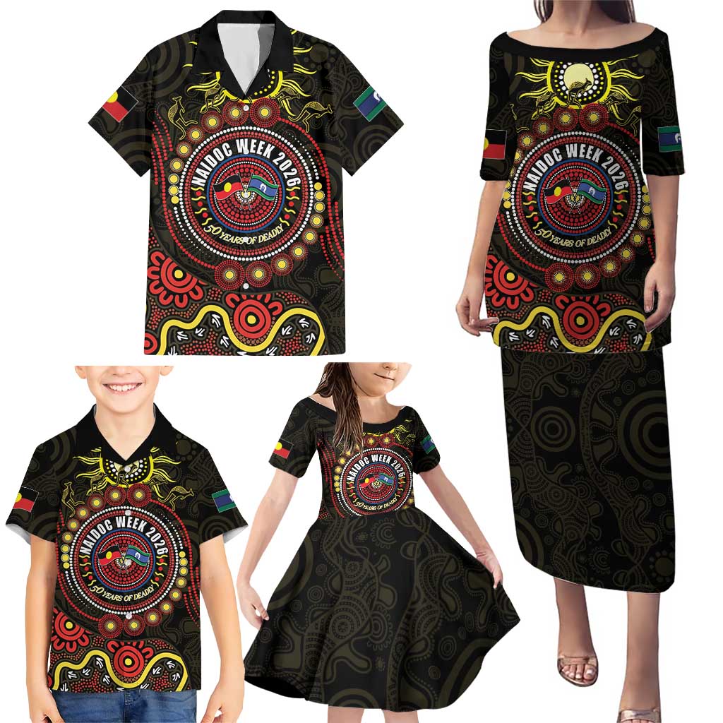 50 Years Of Deadly NAIDOC Week 2026 Family Matching Puletasi and Hawaiian Shirt Aussie Kangaroo Aboriginal Art