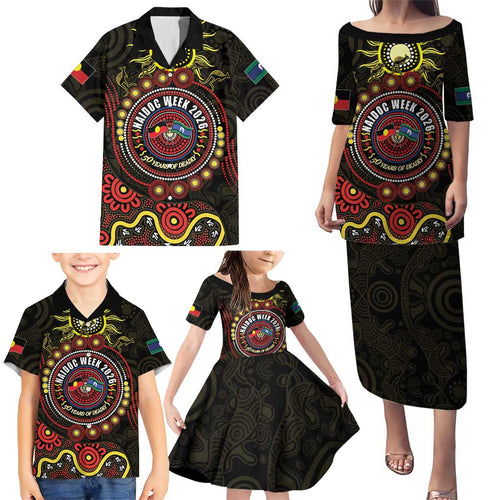 50 Years Of Deadly NAIDOC Week 2026 Family Matching Puletasi and Hawaiian Shirt Aussie Kangaroo Aboriginal Art