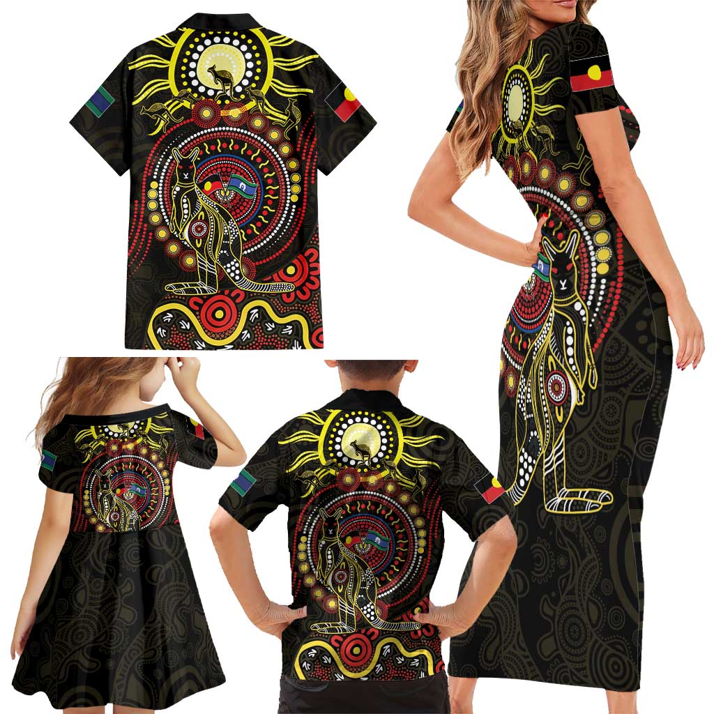 50 Years Of Deadly NAIDOC Week 2026 Family Matching Short Sleeve Bodycon Dress and Hawaiian Shirt Aussie Kangaroo Aboriginal Art