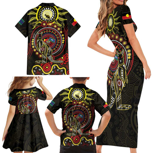 50 Years Of Deadly NAIDOC Week 2026 Family Matching Short Sleeve Bodycon Dress and Hawaiian Shirt Aussie Kangaroo Aboriginal Art