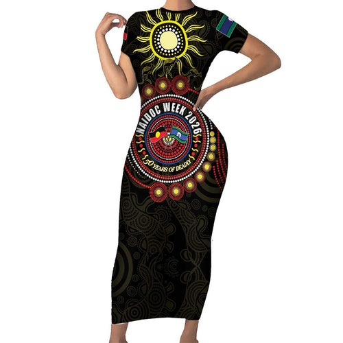50 Years Of Deadly NAIDOC Week 2026 Family Matching Short Sleeve Bodycon Dress and Hawaiian Shirt Aussie Kangaroo Aboriginal Art