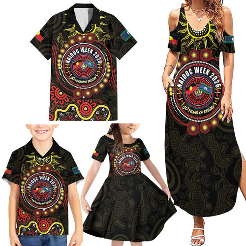 50 Years Of Deadly NAIDOC Week 2026 Family Matching Summer Maxi Dress and Hawaiian Shirt Aussie Kangaroo Aboriginal Art