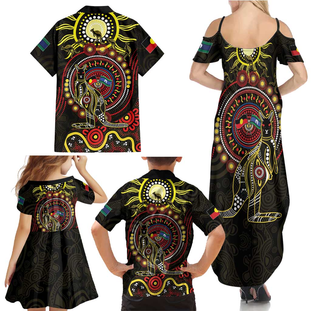 50 Years Of Deadly NAIDOC Week 2026 Family Matching Summer Maxi Dress and Hawaiian Shirt Aussie Kangaroo Aboriginal Art