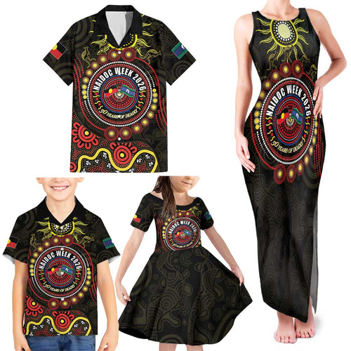 50 Years Of Deadly NAIDOC Week 2026 Family Matching Tank Maxi Dress and Hawaiian Shirt Aussie Kangaroo Aboriginal Art