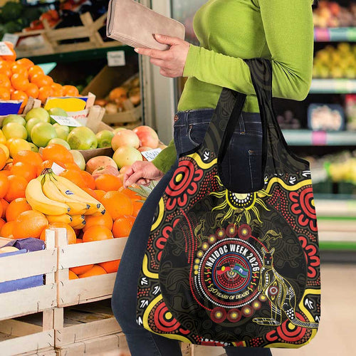 50 Years Of Deadly NAIDOC Week 2026 Grocery Bag Aussie Kangaroo Aboriginal Art