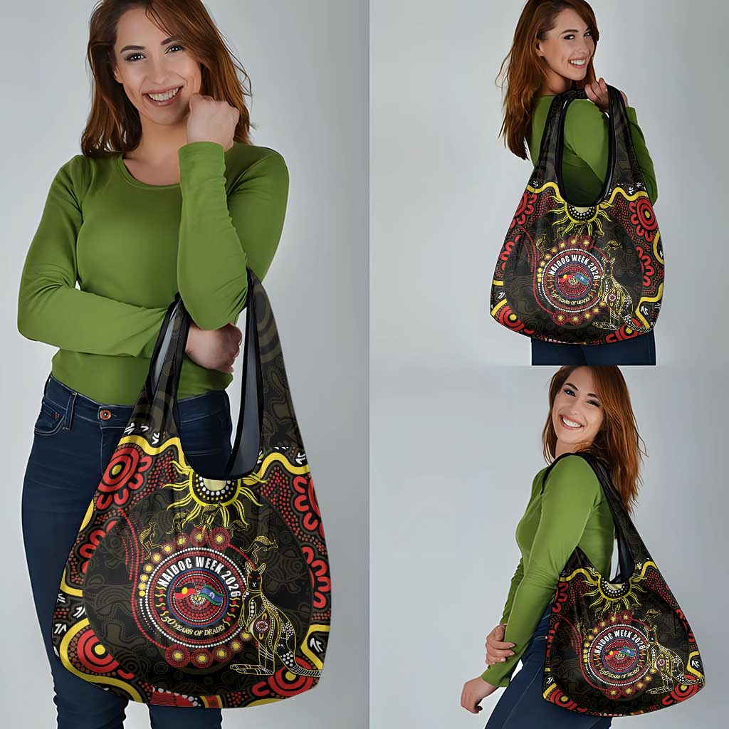 50 Years Of Deadly NAIDOC Week 2026 Grocery Bag Aussie Kangaroo Aboriginal Art