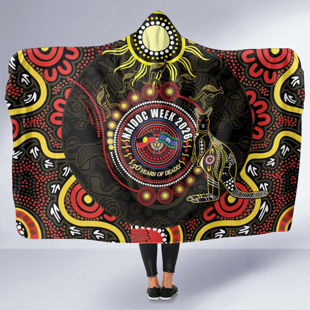 50 Years Of Deadly NAIDOC Week 2026 Hooded Blanket Aussie Kangaroo Aboriginal Art