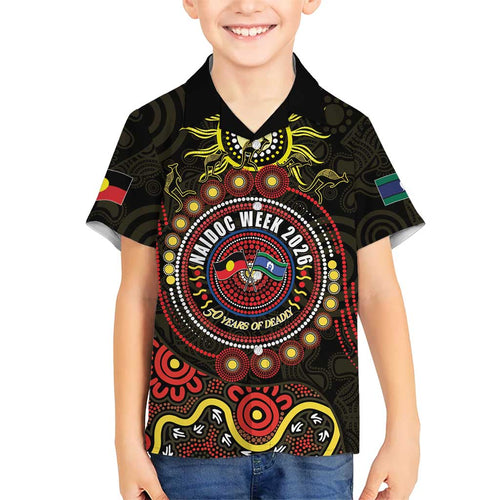 50 Years Of Deadly NAIDOC Week 2026 Kid Hawaiian Shirt Aussie Kangaroo Aboriginal Art
