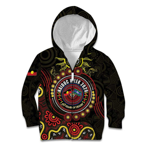 50 Years Of Deadly NAIDOC Week 2026 Kid Hoodie Aussie Kangaroo Aboriginal Art