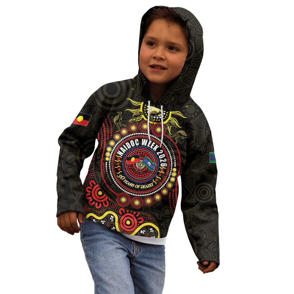 50 Years Of Deadly NAIDOC Week 2026 Kid Hoodie Aussie Kangaroo Aboriginal Art