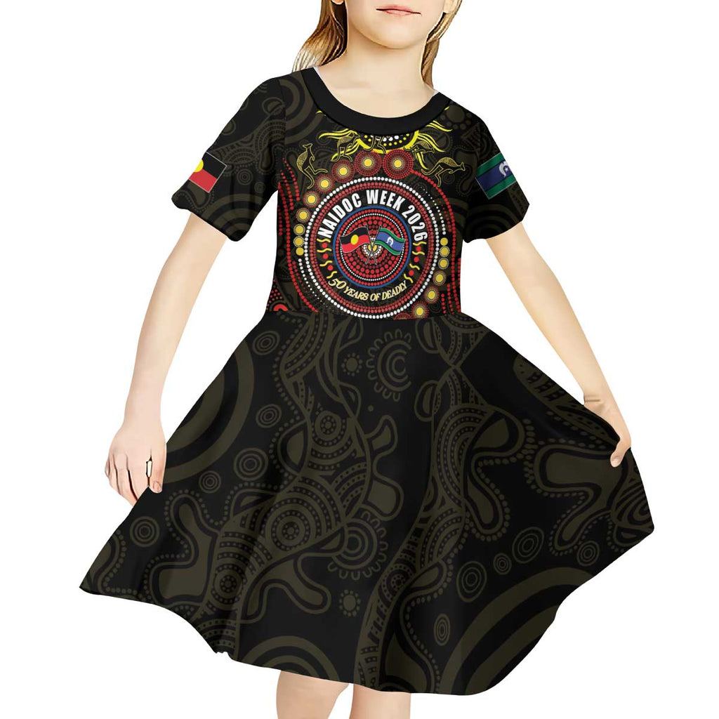 50 Years Of Deadly NAIDOC Week 2026 Kid Short Sleeve Dress Aussie Kangaroo Aboriginal Art