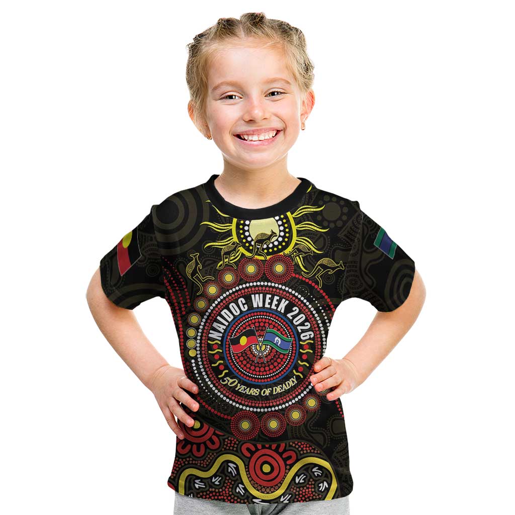 50 Years Of Deadly NAIDOC Week 2026 Kid T Shirt Aussie Kangaroo Aboriginal Art