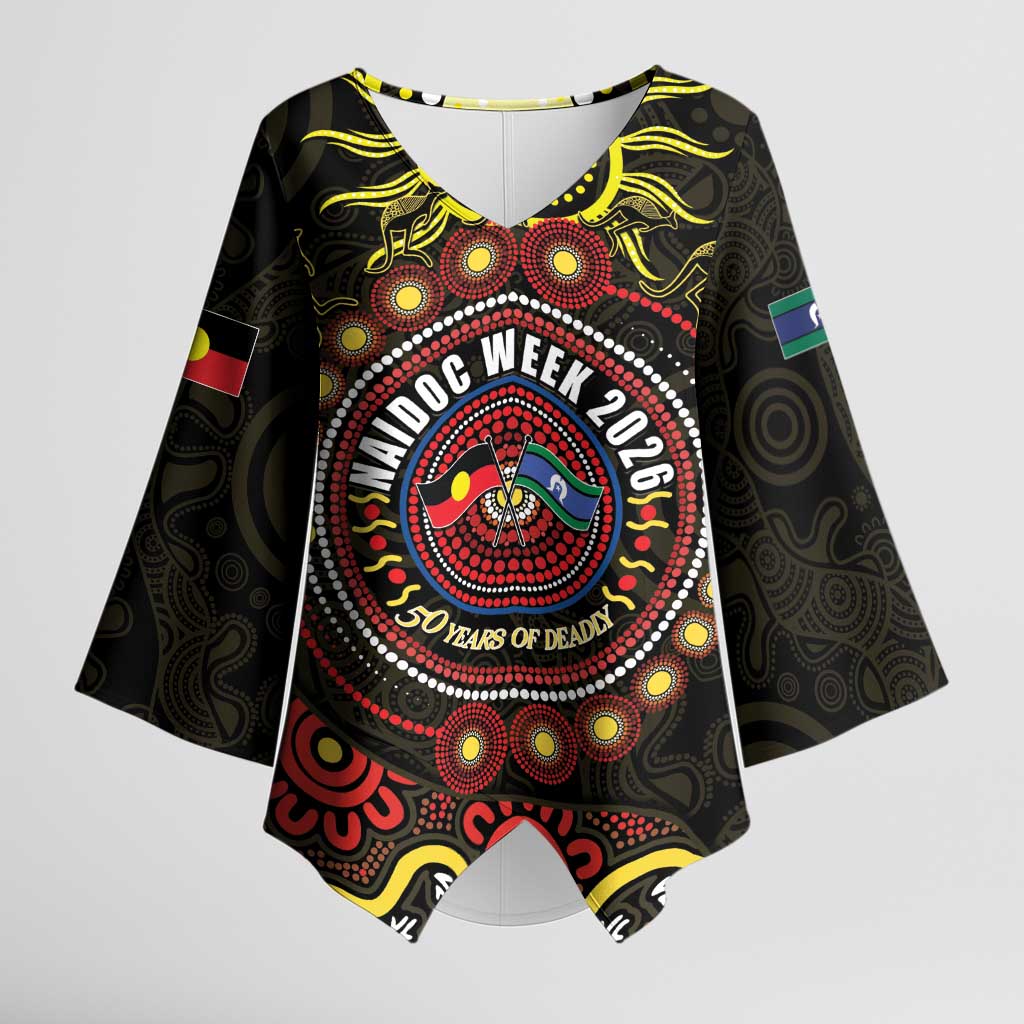 50 Years Of Deadly NAIDOC Week 2026 Kimono Sleeve Blouse Aussie Kangaroo Aboriginal Art