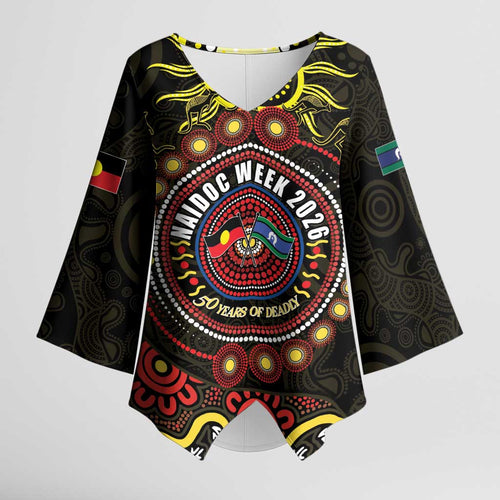 50 Years Of Deadly NAIDOC Week 2026 Kimono Sleeve Blouse Aussie Kangaroo Aboriginal Art