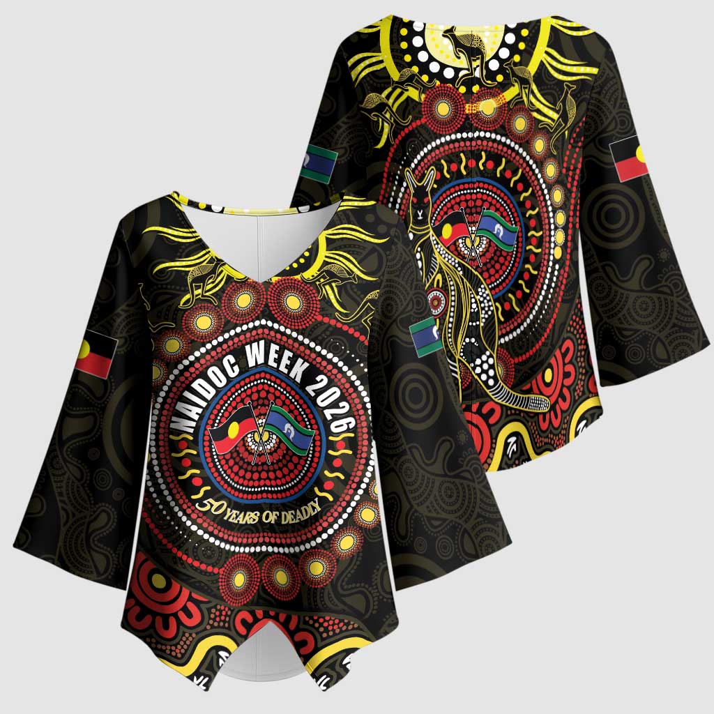 50 Years Of Deadly NAIDOC Week 2026 Kimono Sleeve Blouse Aussie Kangaroo Aboriginal Art