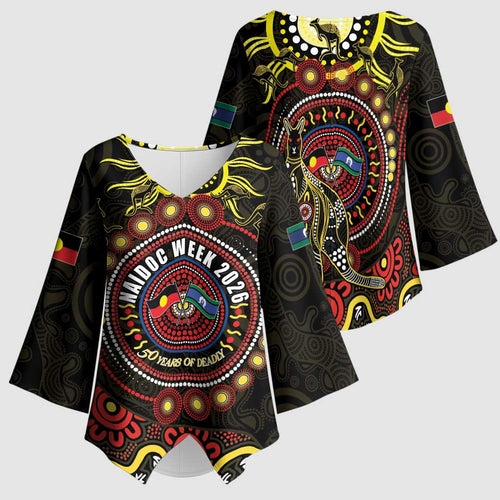 50 Years Of Deadly NAIDOC Week 2026 Kimono Sleeve Blouse Aussie Kangaroo Aboriginal Art