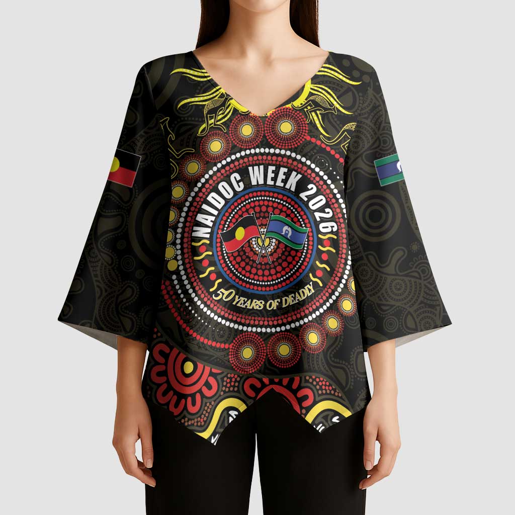 50 Years Of Deadly NAIDOC Week 2026 Kimono Sleeve Blouse Aussie Kangaroo Aboriginal Art