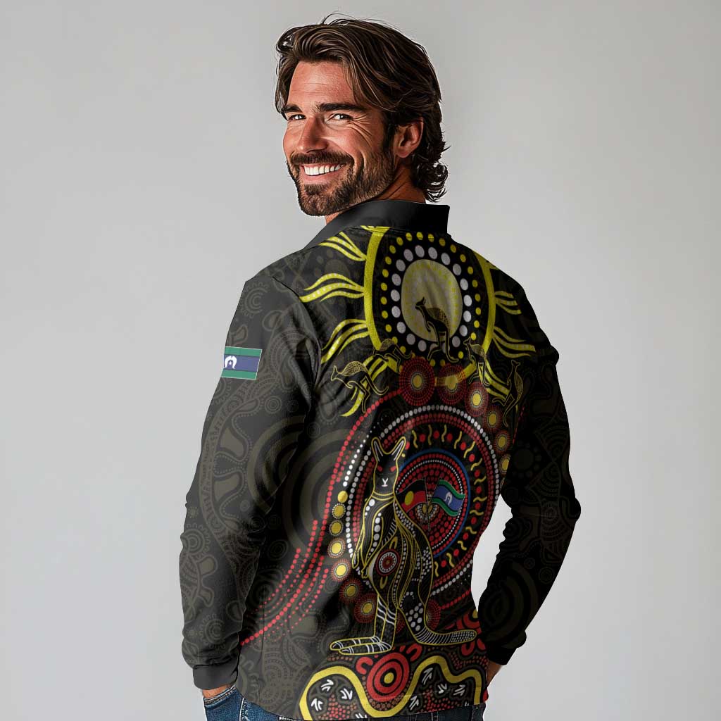50 Years Of Deadly NAIDOC Week 2026 Long Sleeve Polo Shirt Aussie Kangaroo Aboriginal Art