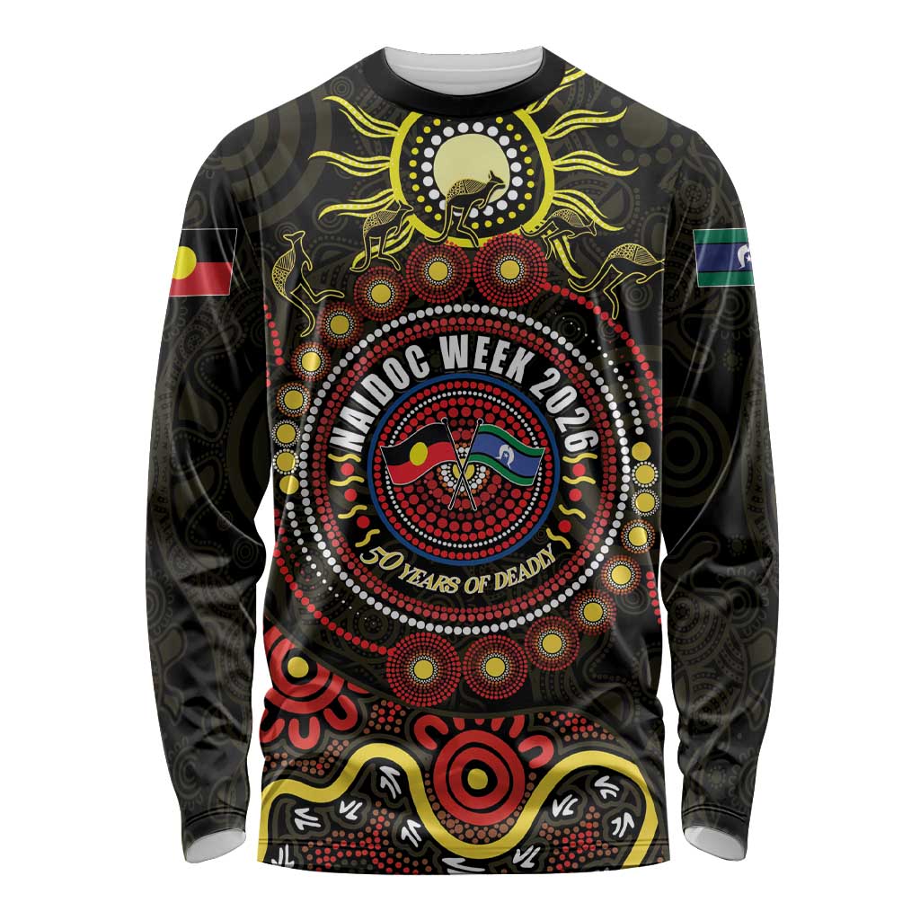 50 Years Of Deadly NAIDOC Week 2026 Long Sleeve Shirt Aussie Kangaroo Aboriginal Art