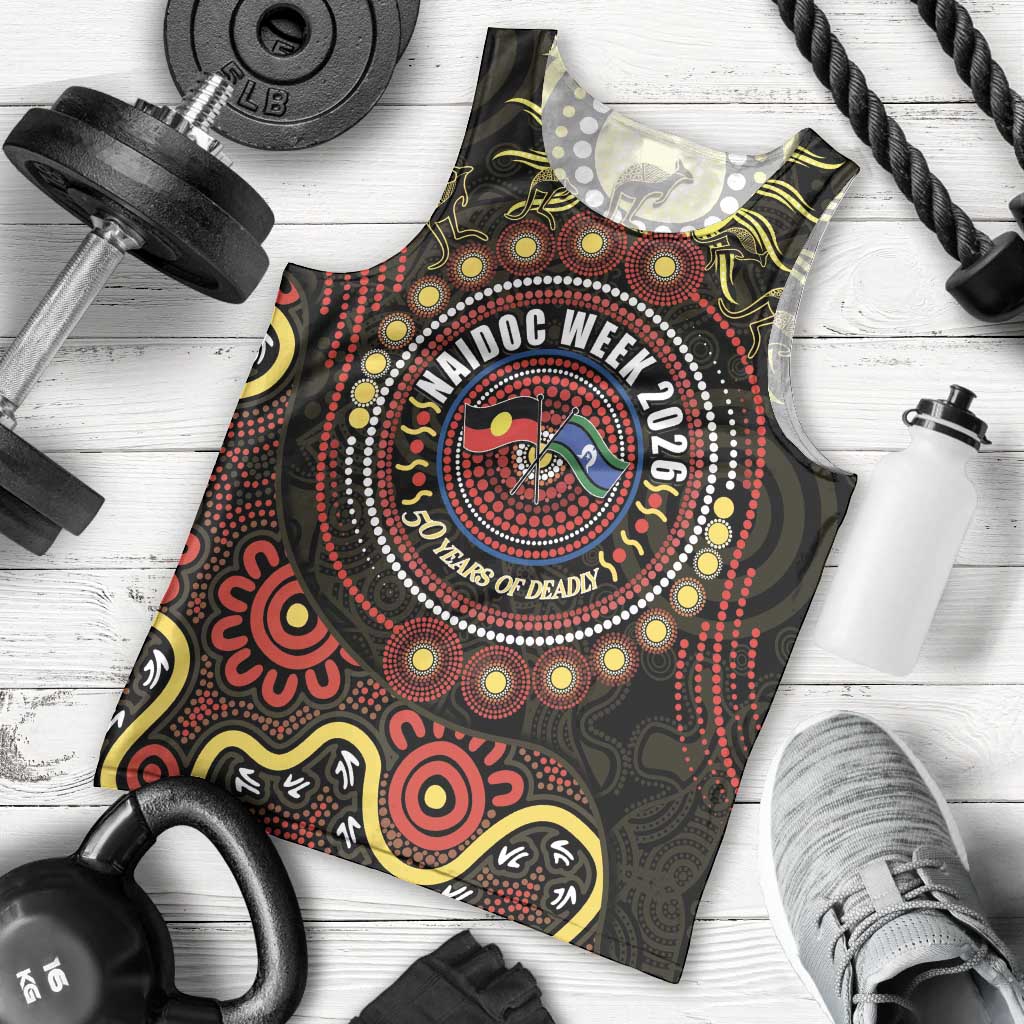 50 Years Of Deadly NAIDOC Week 2026 Men Tank Top Aussie Kangaroo Aboriginal Art