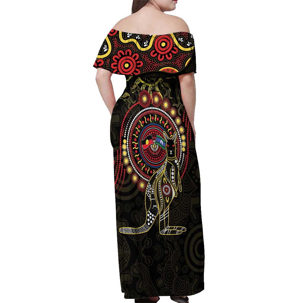 50 Years Of Deadly NAIDOC Week 2026 Off Shoulder Maxi Dress Aussie Kangaroo Aboriginal Art