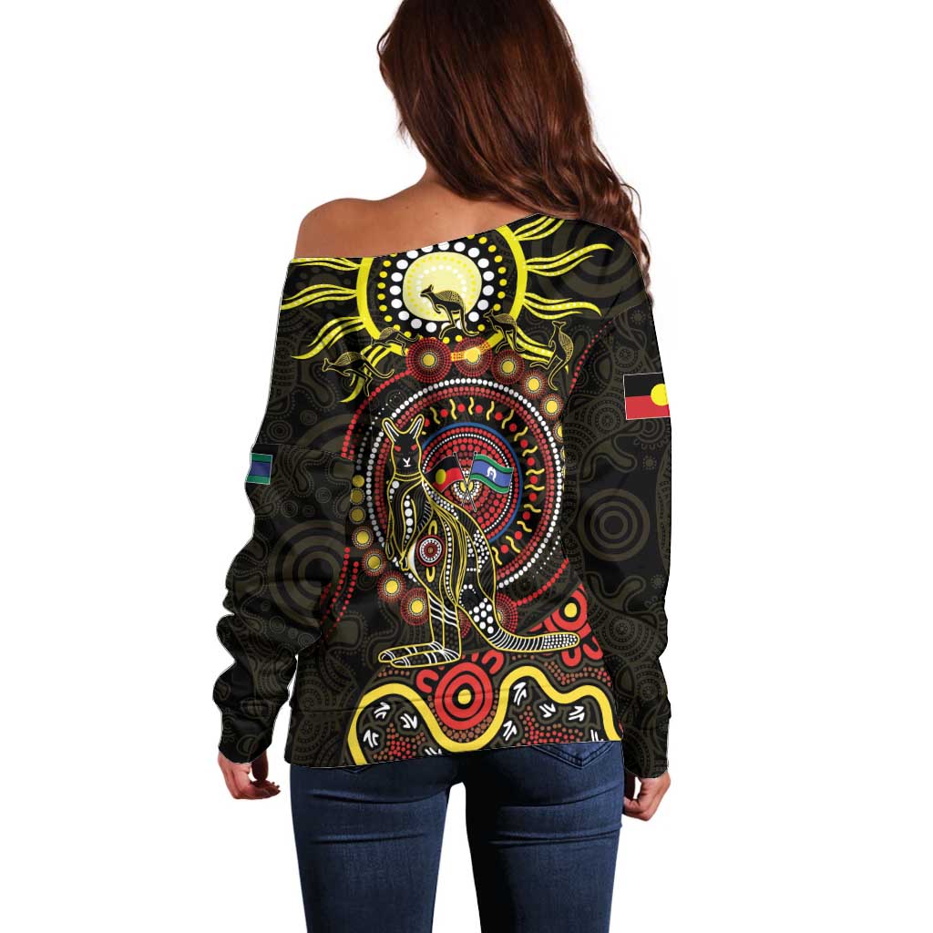 50 Years Of Deadly NAIDOC Week 2026 Off Shoulder Sweater Aussie Kangaroo Aboriginal Art